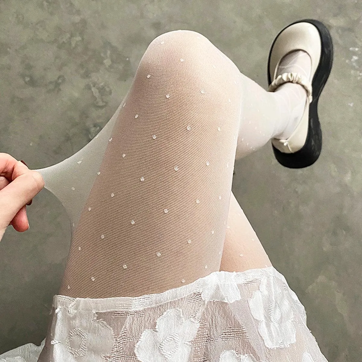 Ankle Laced White Polka Dot Tights