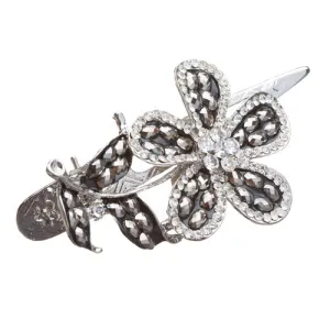 Beautiful Stunning Crystal Single Flower Leaf Hair Pin Clip Hematite Black