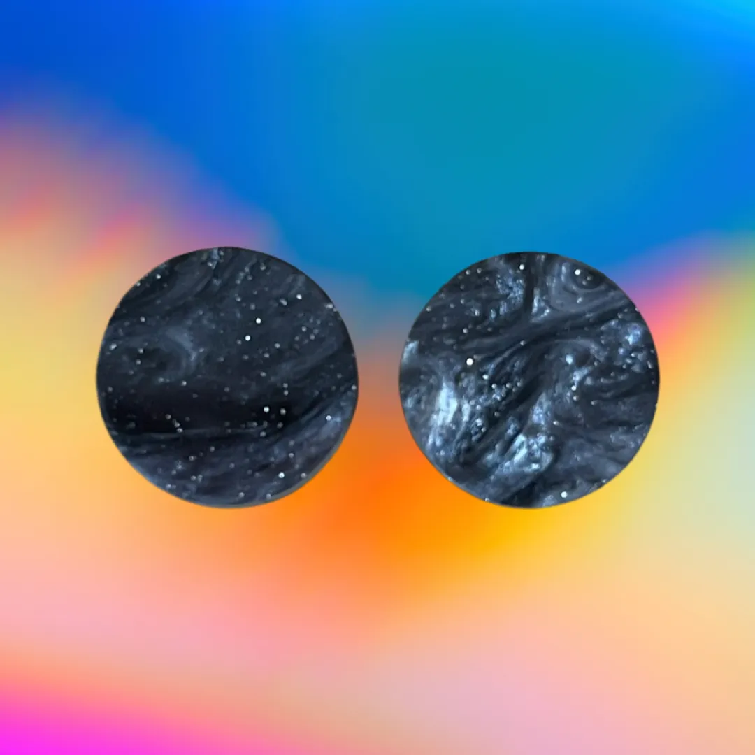 Black Grey Glittery Marble  Statement Studs (1.5cms)