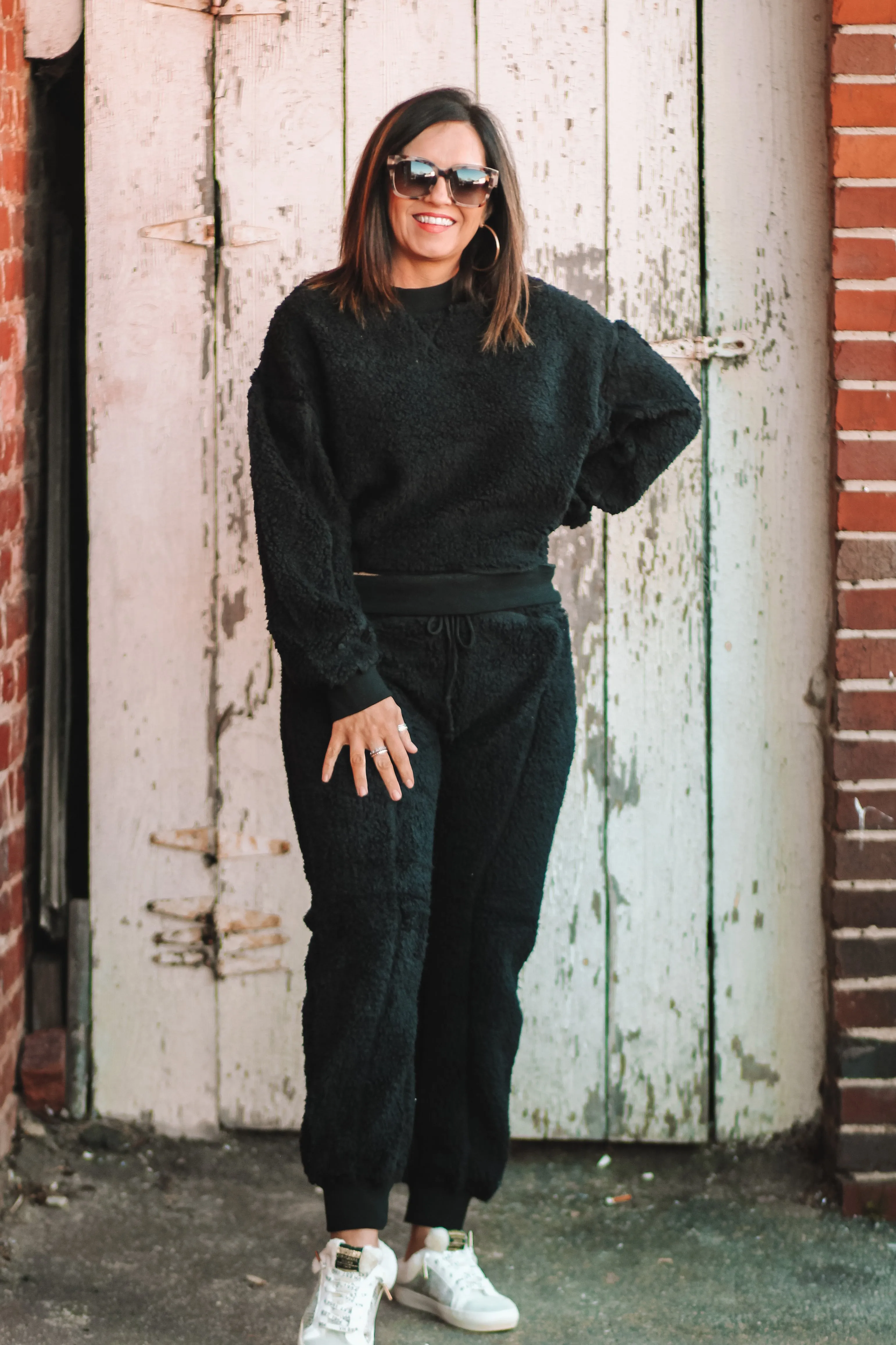 Black Sherpa Pullover & Jogger Lounge Set
