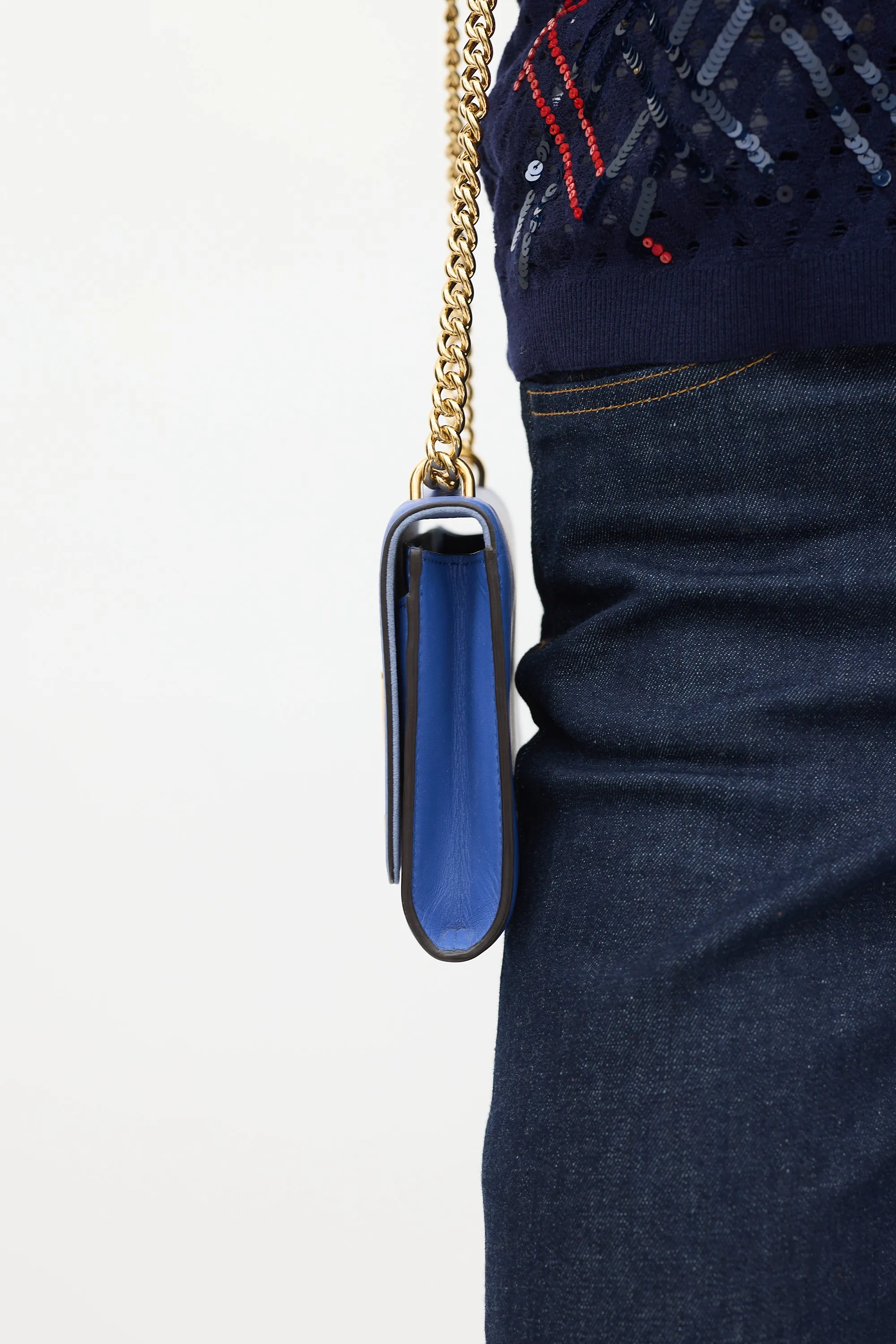 Blue Leather Louise GM Chain Clutch