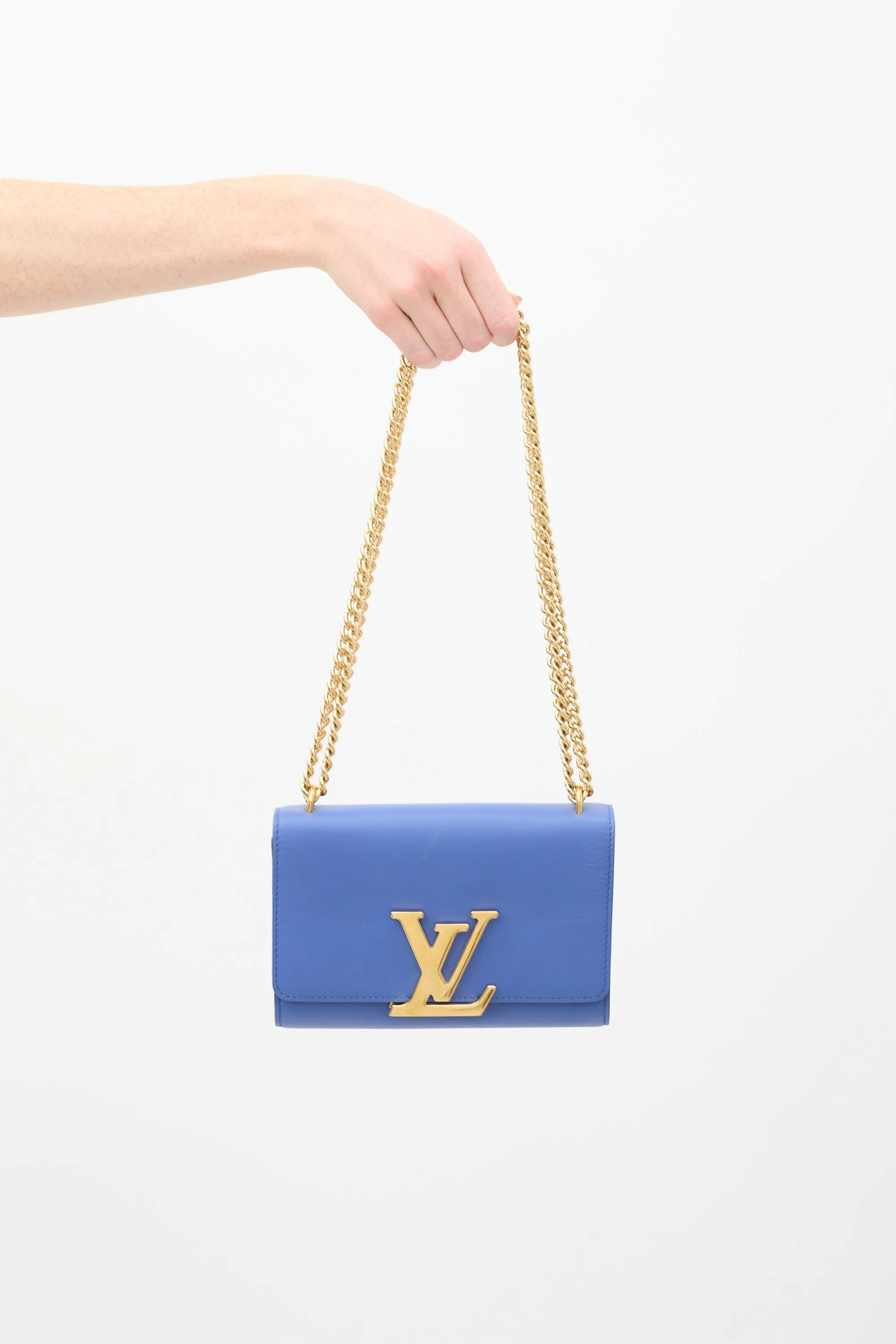 Blue Leather Louise GM Chain Clutch