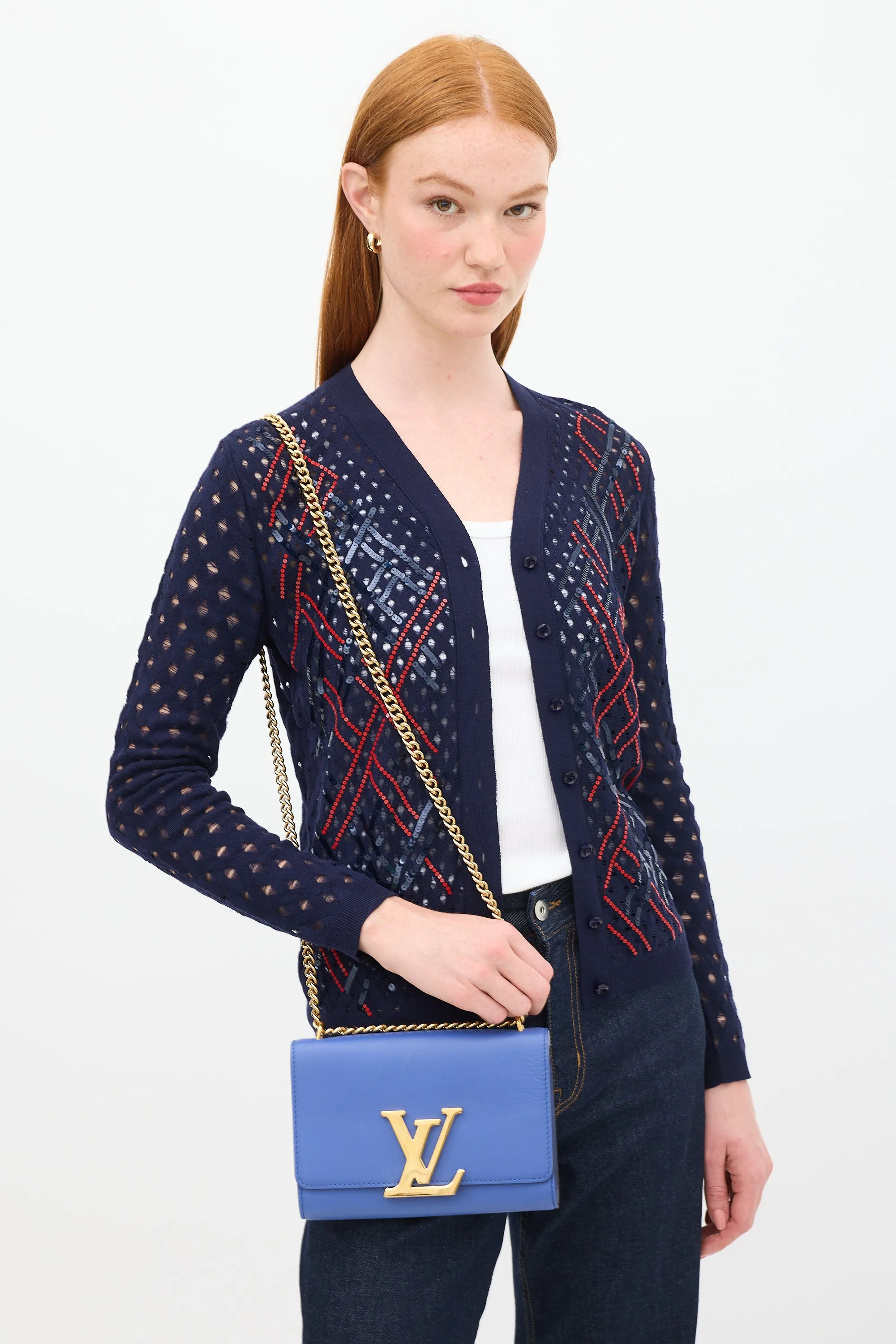 Blue Leather Louise GM Chain Clutch