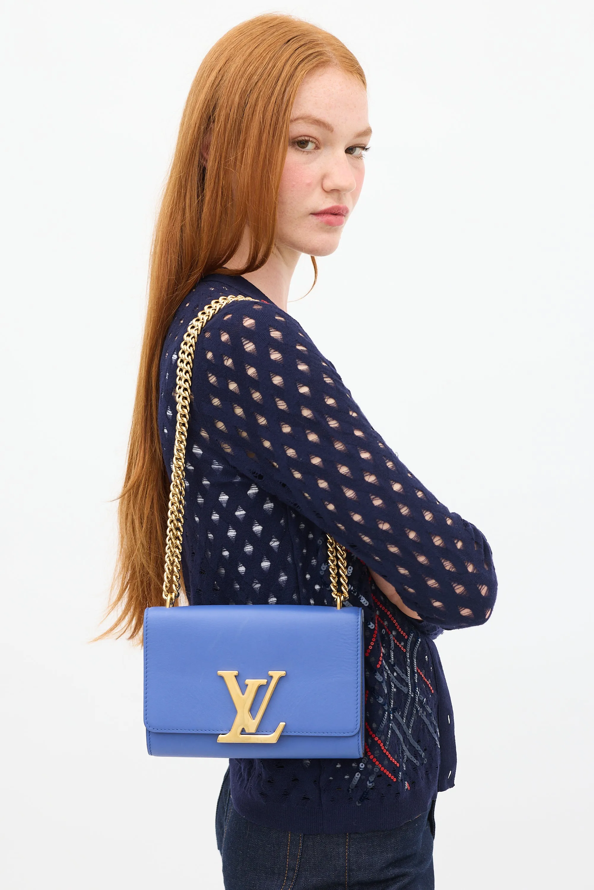 Blue Leather Louise GM Chain Clutch