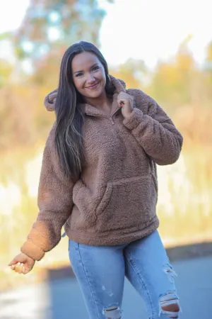 Camel Sherpa Half Zip Hoodie