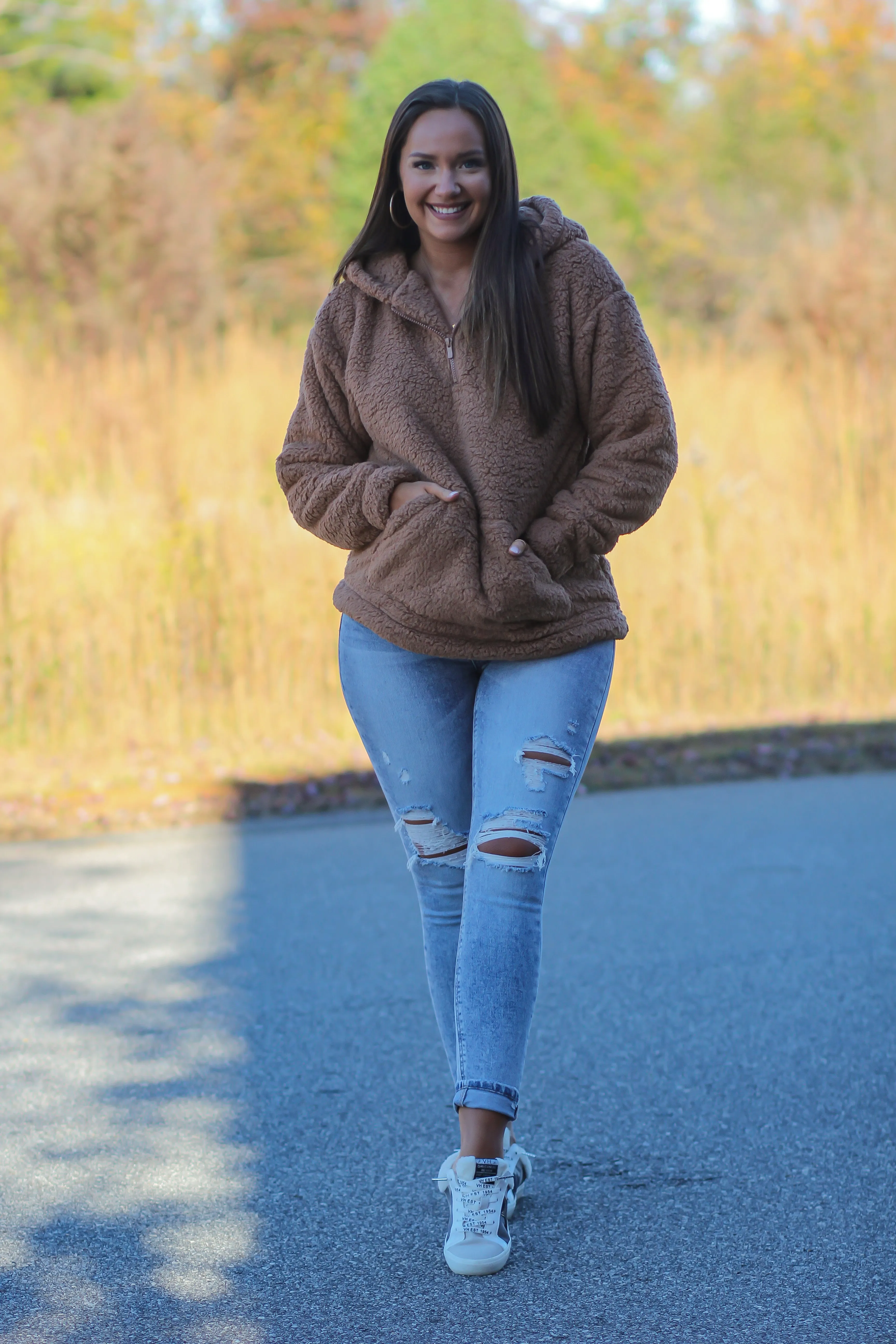 Camel Sherpa Half Zip Hoodie