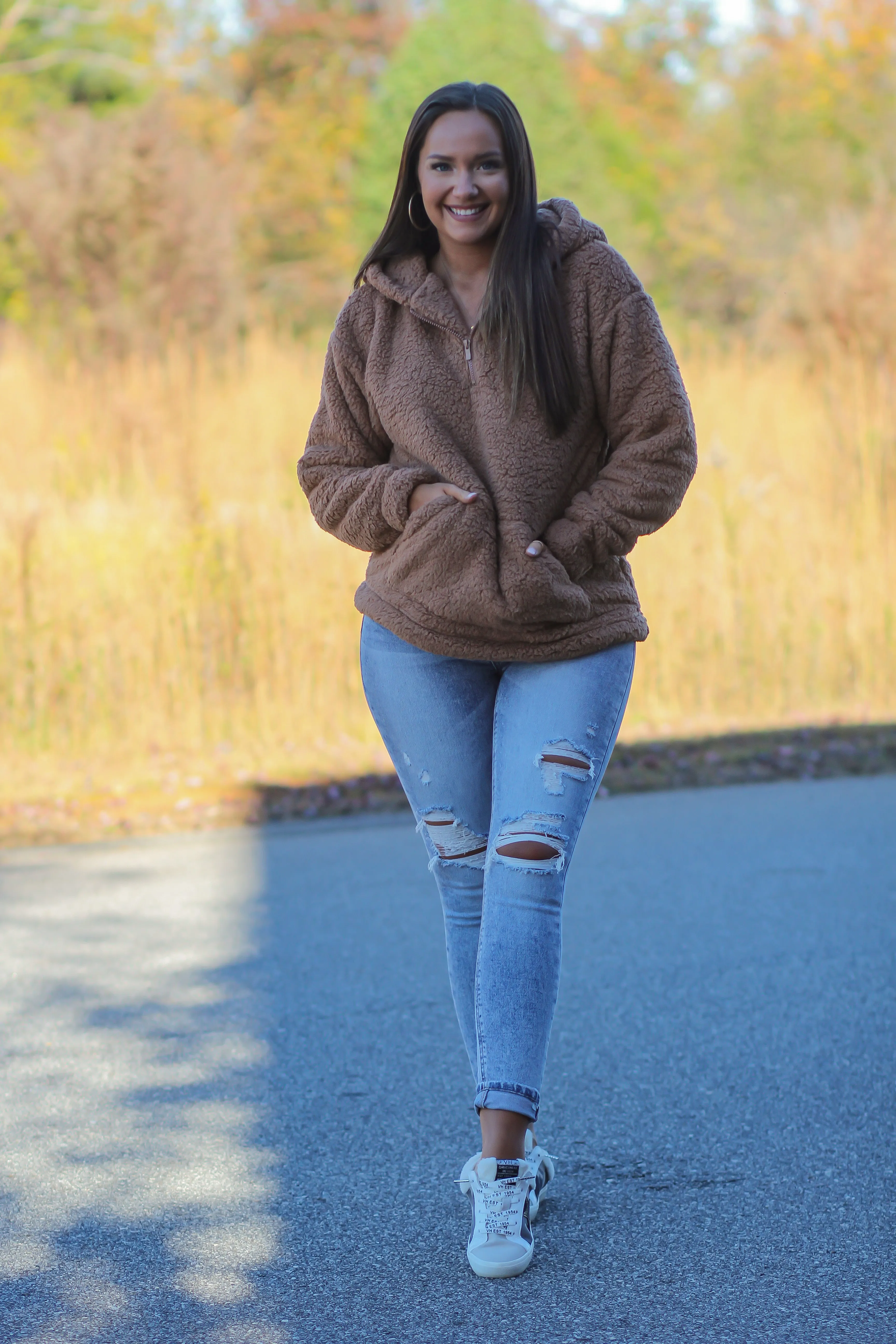 Camel Sherpa Half Zip Hoodie
