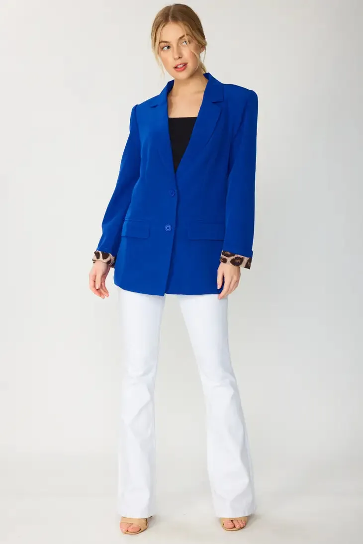 Cobalt Solid Button Blazer