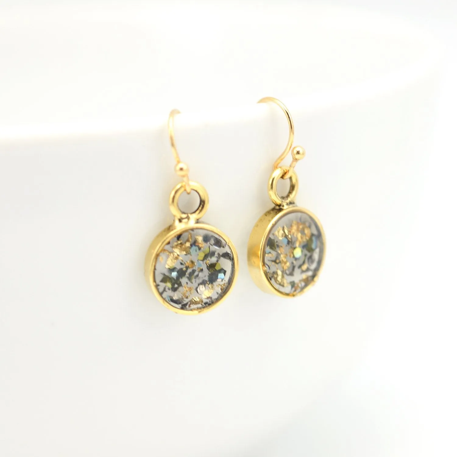 Crushed Abalone Shell and Gold Earrings