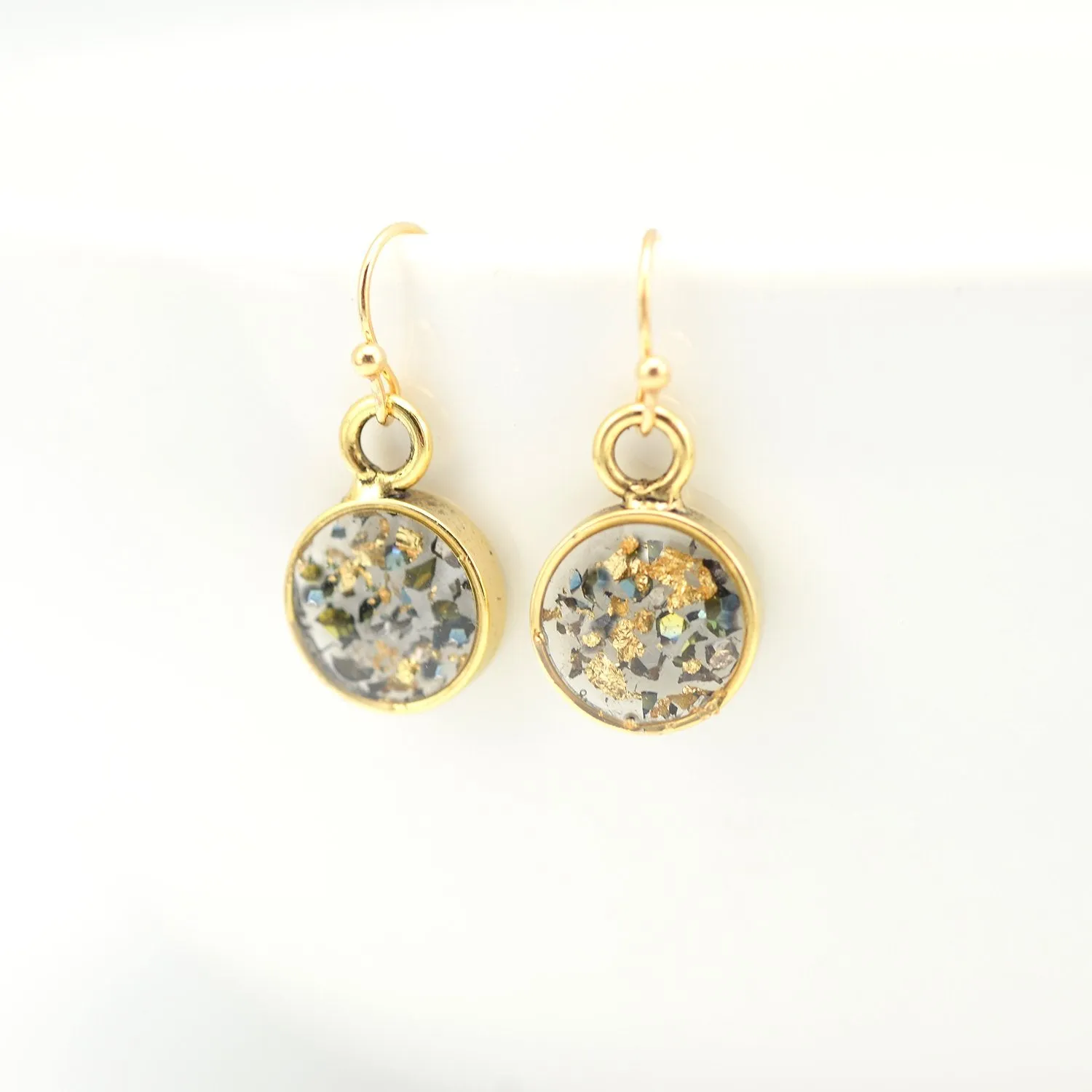 Crushed Abalone Shell and Gold Earrings