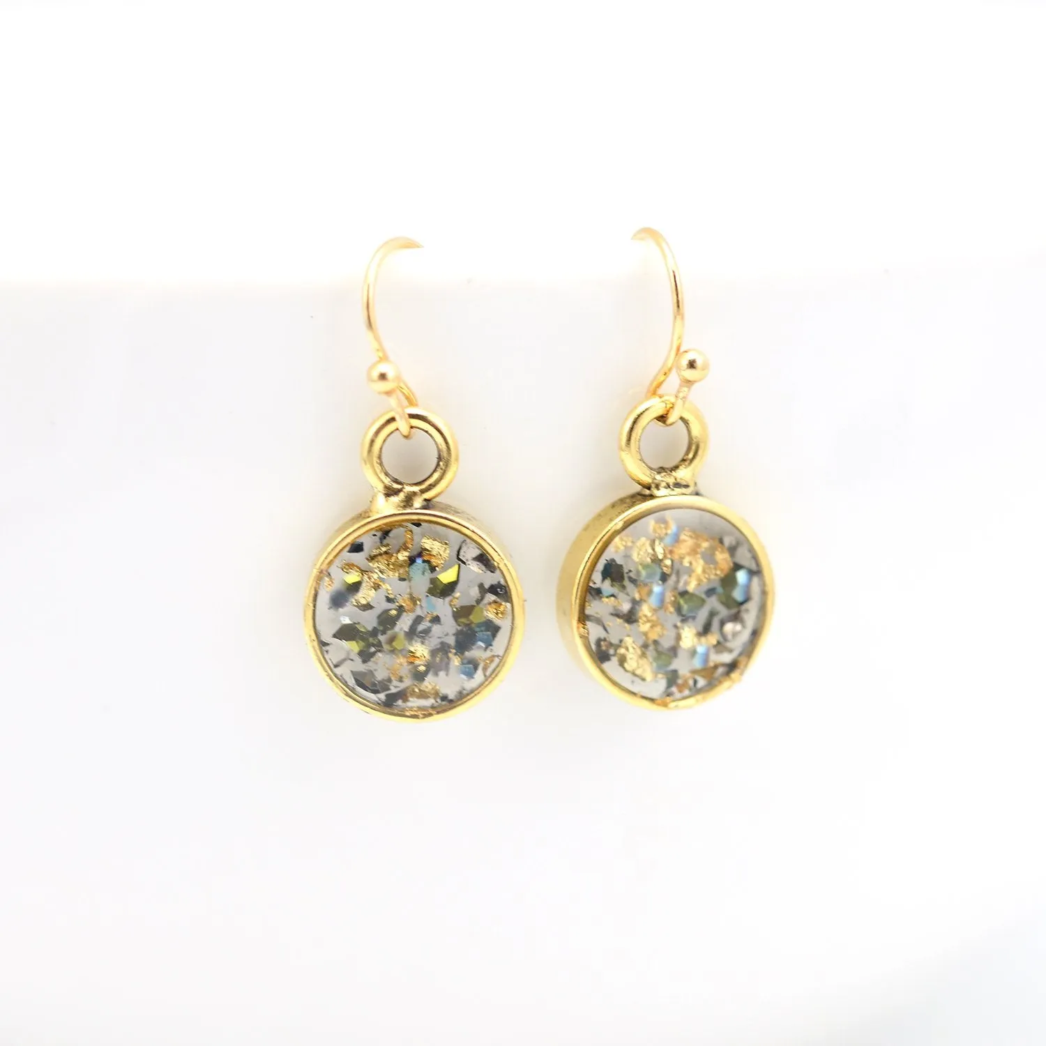 Crushed Abalone Shell and Gold Earrings