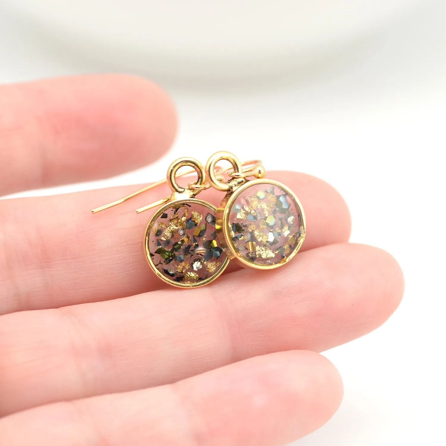 Crushed Abalone Shell and Gold Earrings