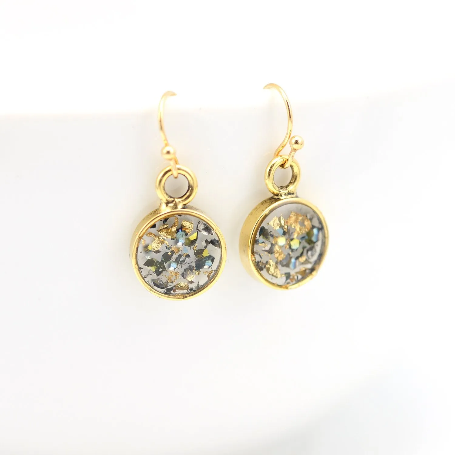 Crushed Abalone Shell and Gold Earrings