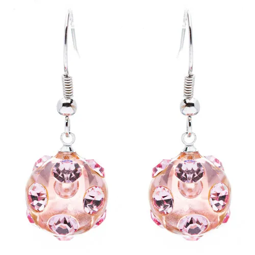 Crystal Studs Earrings Linear Drop Lucite Ball Pink