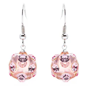 Crystal Studs Earrings Linear Drop Lucite Ball Pink