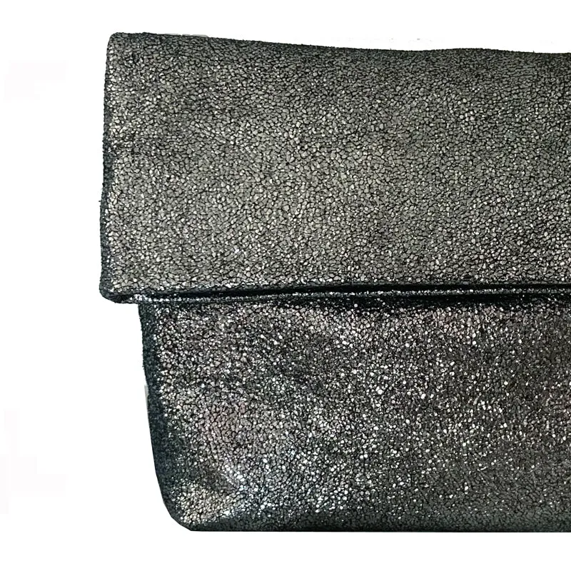 Foldover Clutch wMagnet - Gunmetal Glittery Metallic