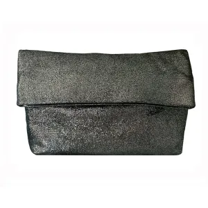 Foldover Clutch wMagnet - Gunmetal Glittery Metallic