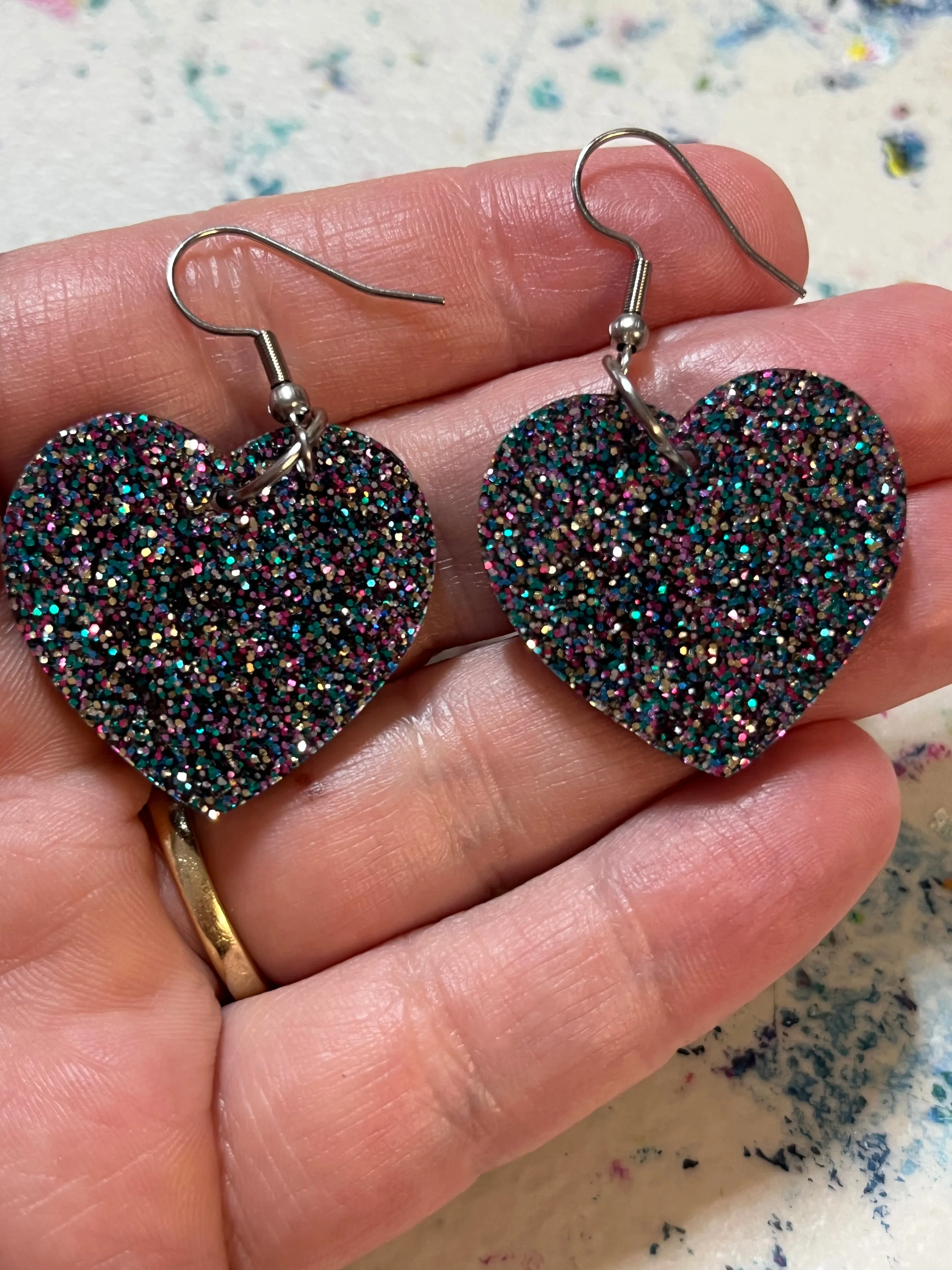 Glittery purple and blues Heart Hooks