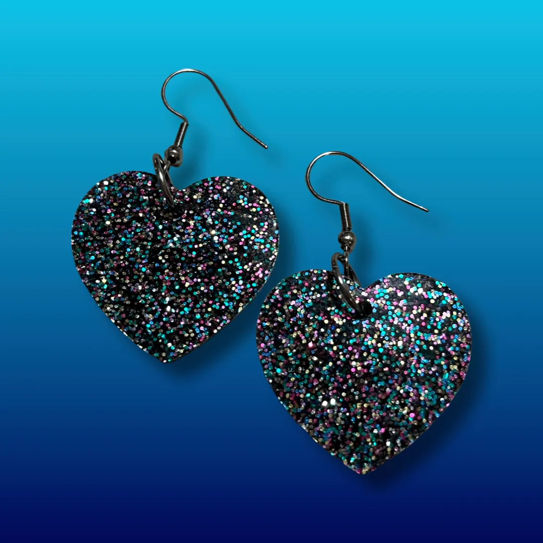 Glittery purple and blues Heart Hooks