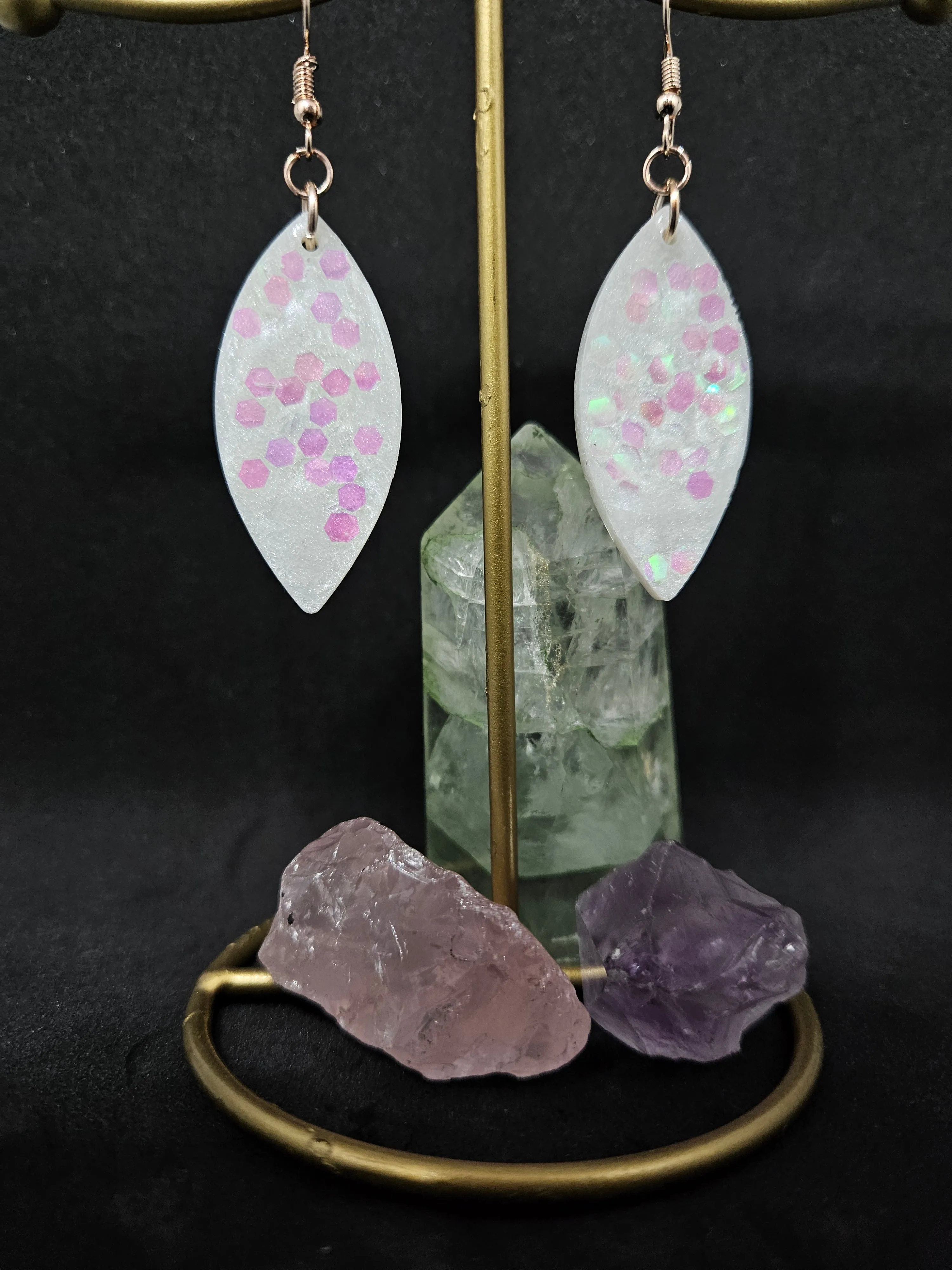 Glittery White Dangle Earrings