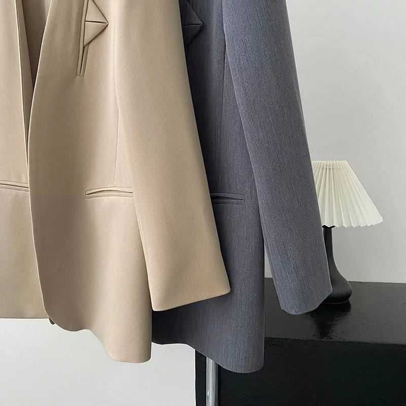 [Korean Style] High Quality Solid Color Straight Cut Collarless Blazer