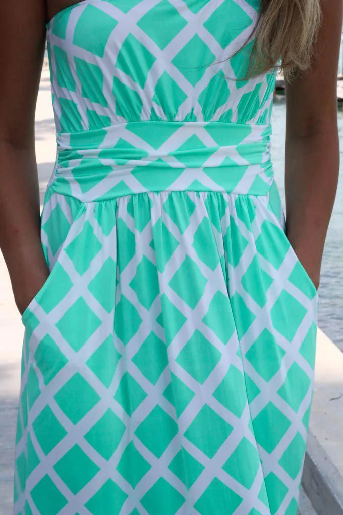 Mint Strapless Maxi Dress with Pockets