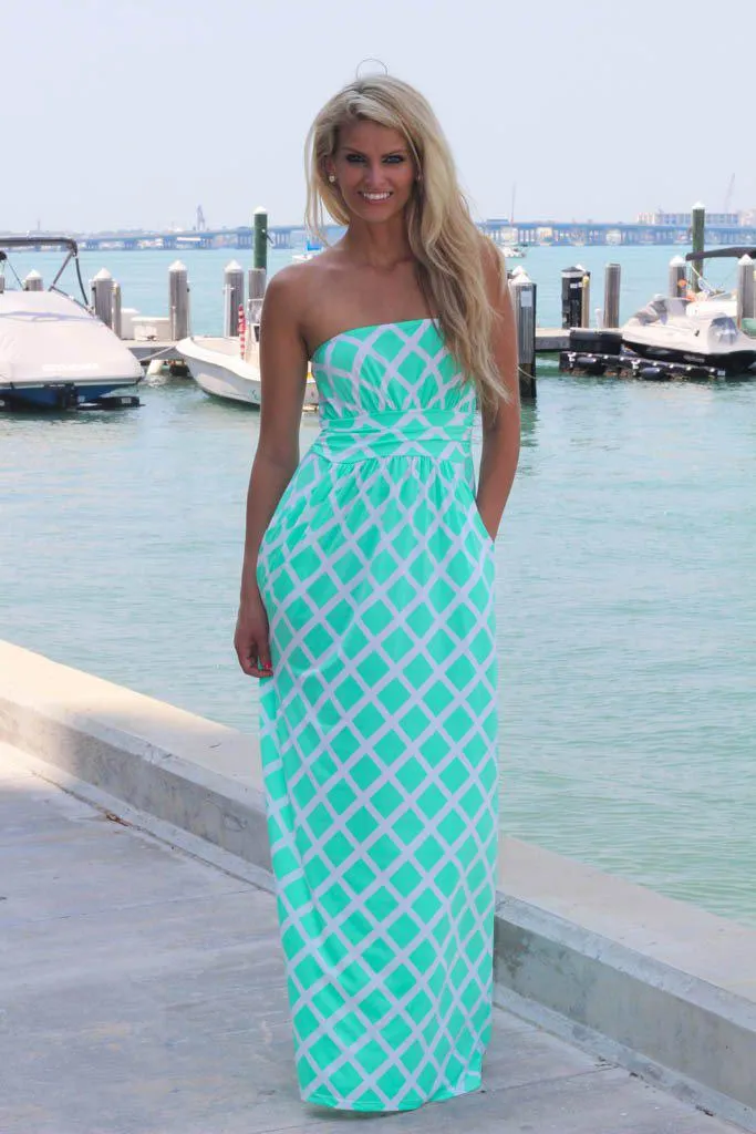 Mint Strapless Maxi Dress with Pockets