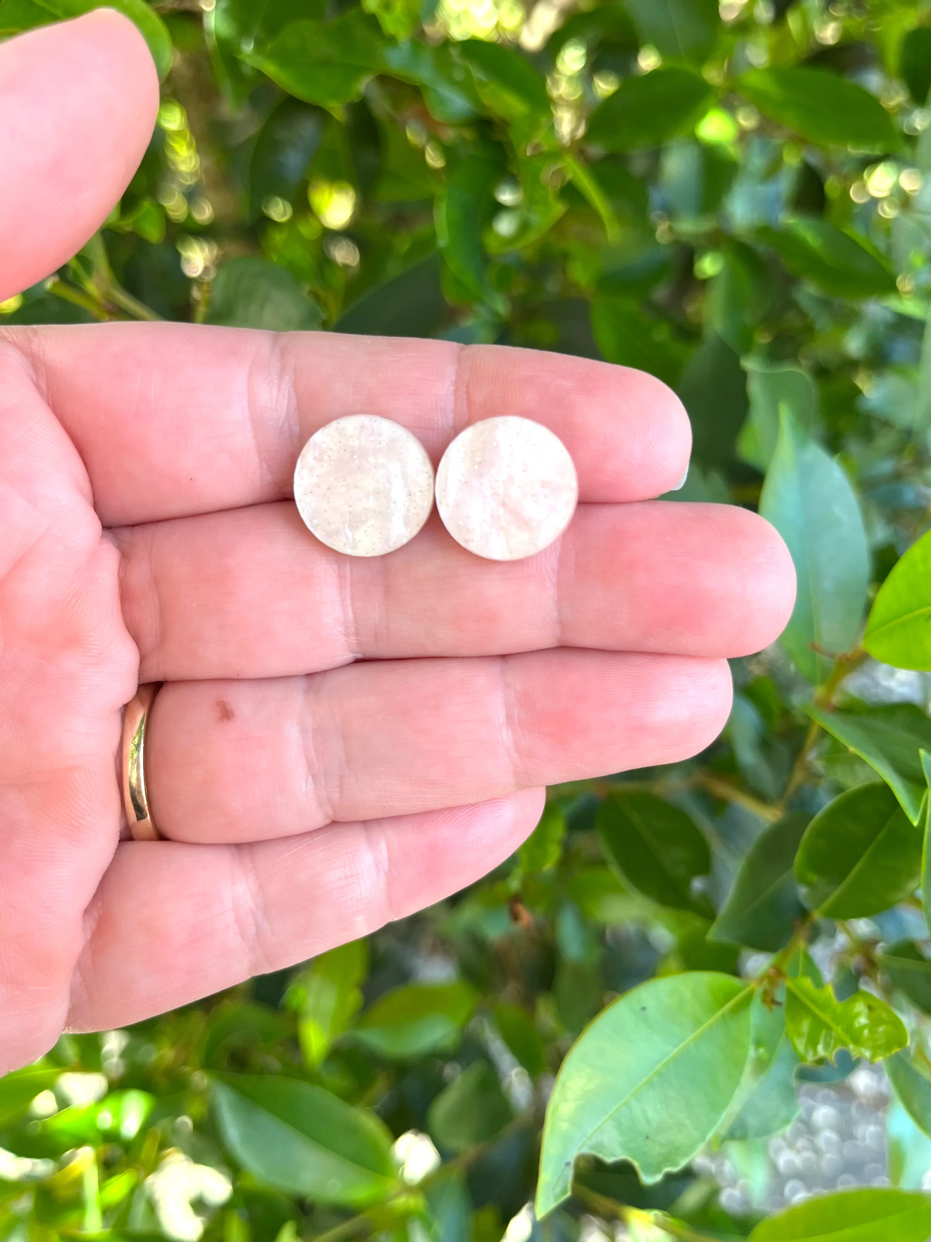 Pearly White Glittery Marble  Statement Studs (1.5cms)