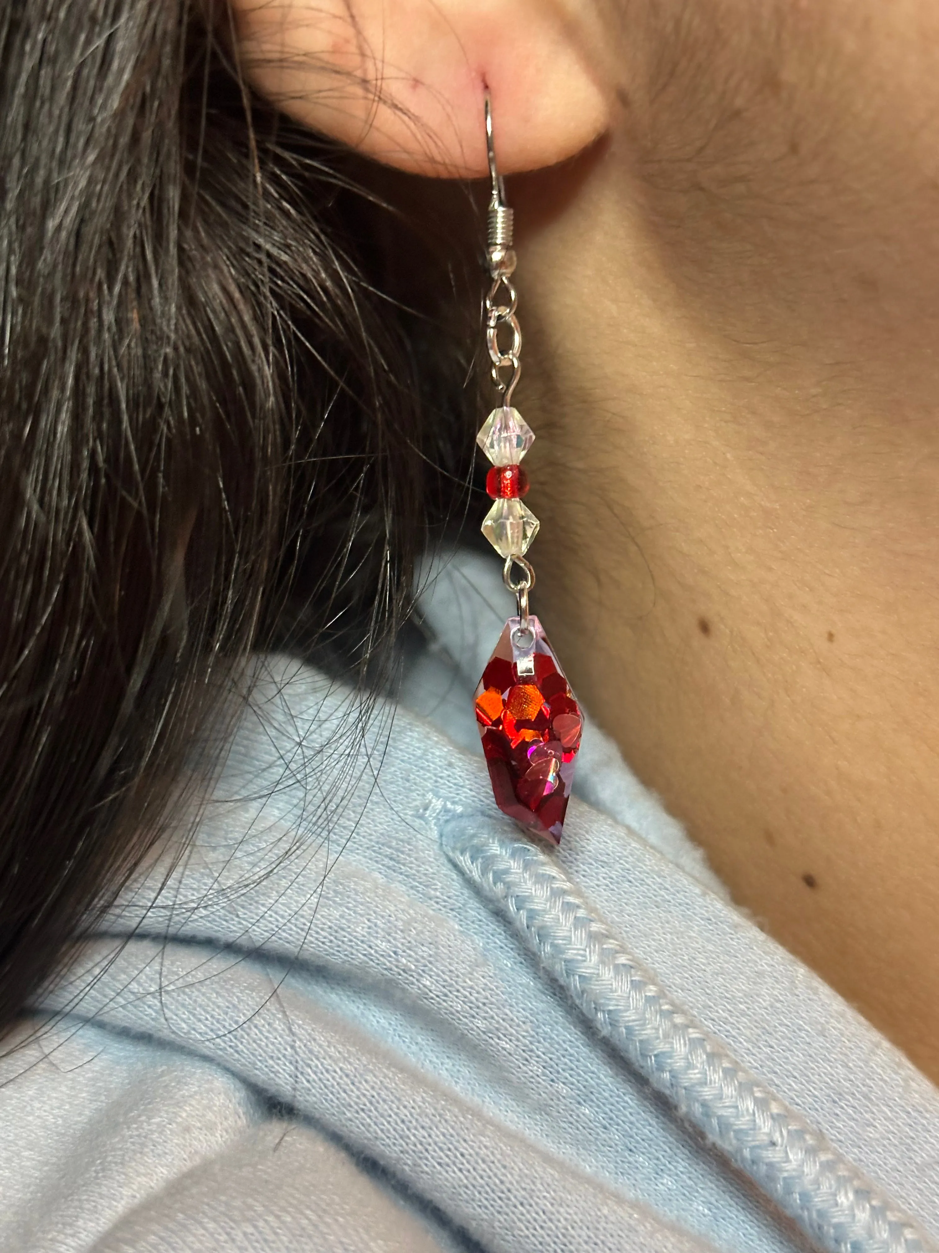 Red Glittery Dangle Earrings