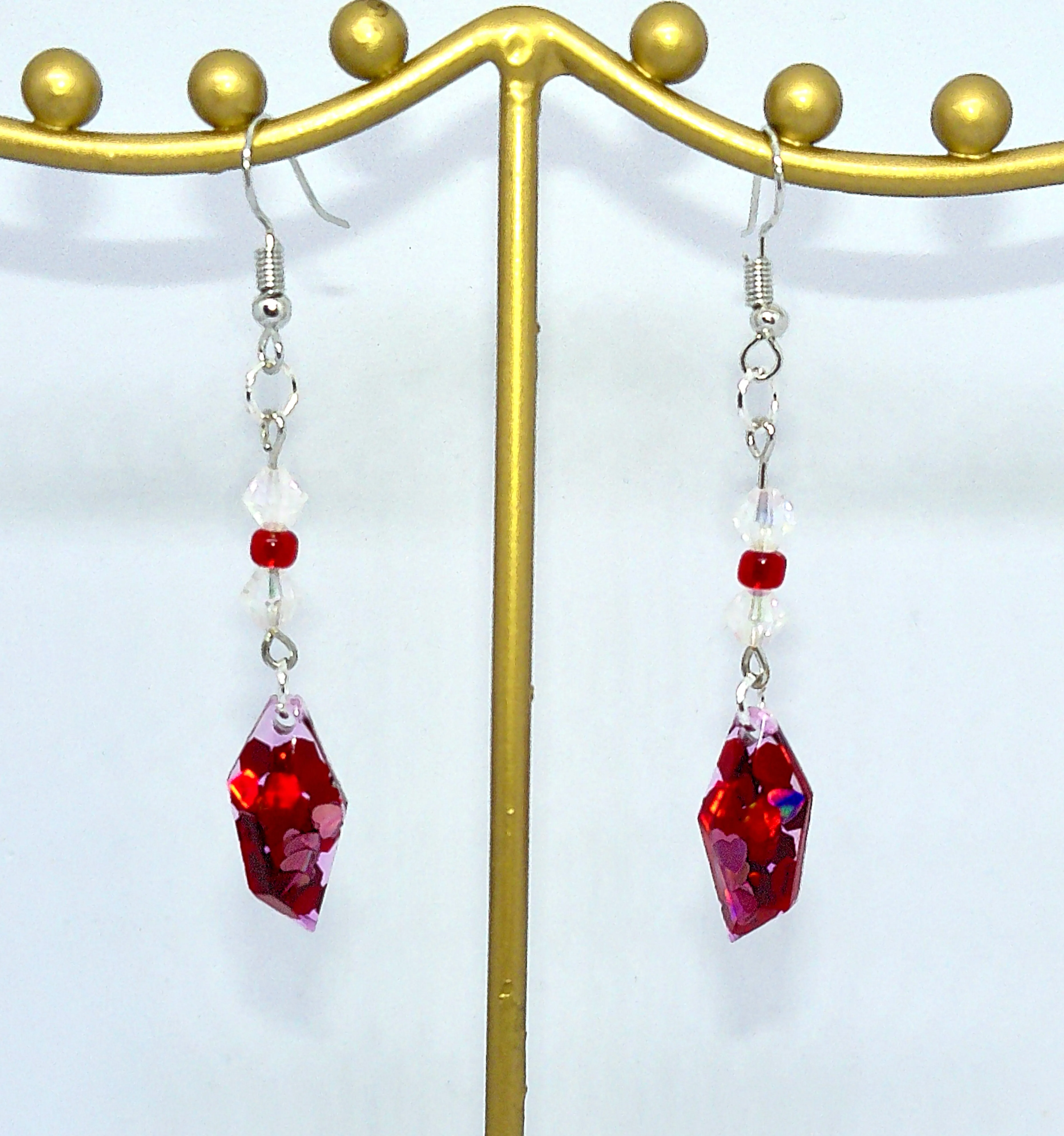Red Glittery Dangle Earrings