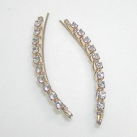 Sparkling White Rhinestone Long Gold Filled Wire Ear Sweeps