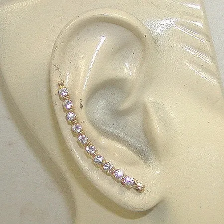 Sparkling White Rhinestone Long Gold Filled Wire Ear Sweeps