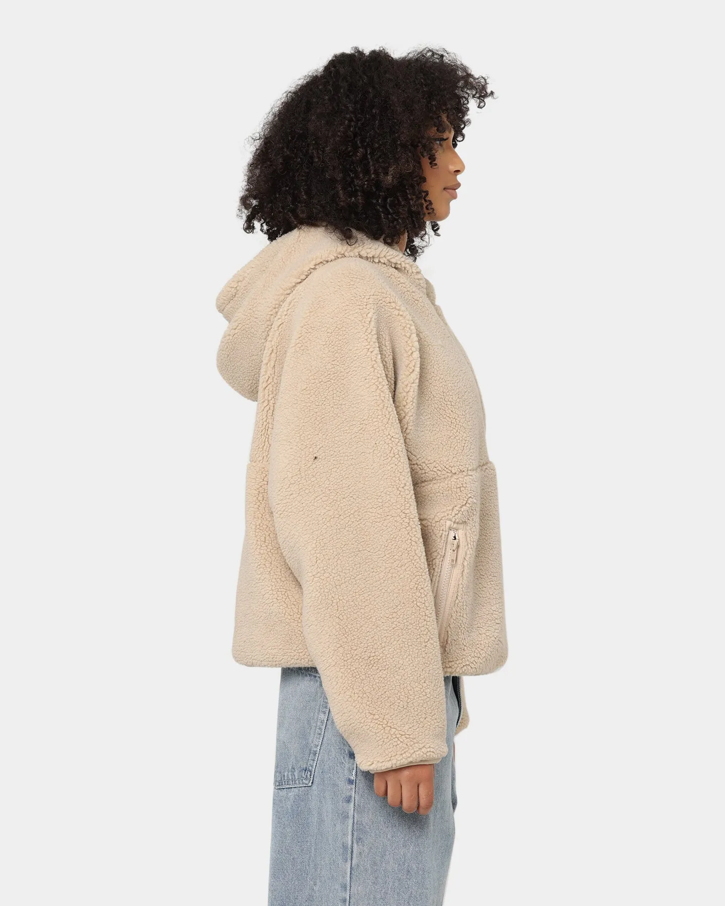 Stussy Women's Jensen Quarter Zip Sherpa Hoodie Off White