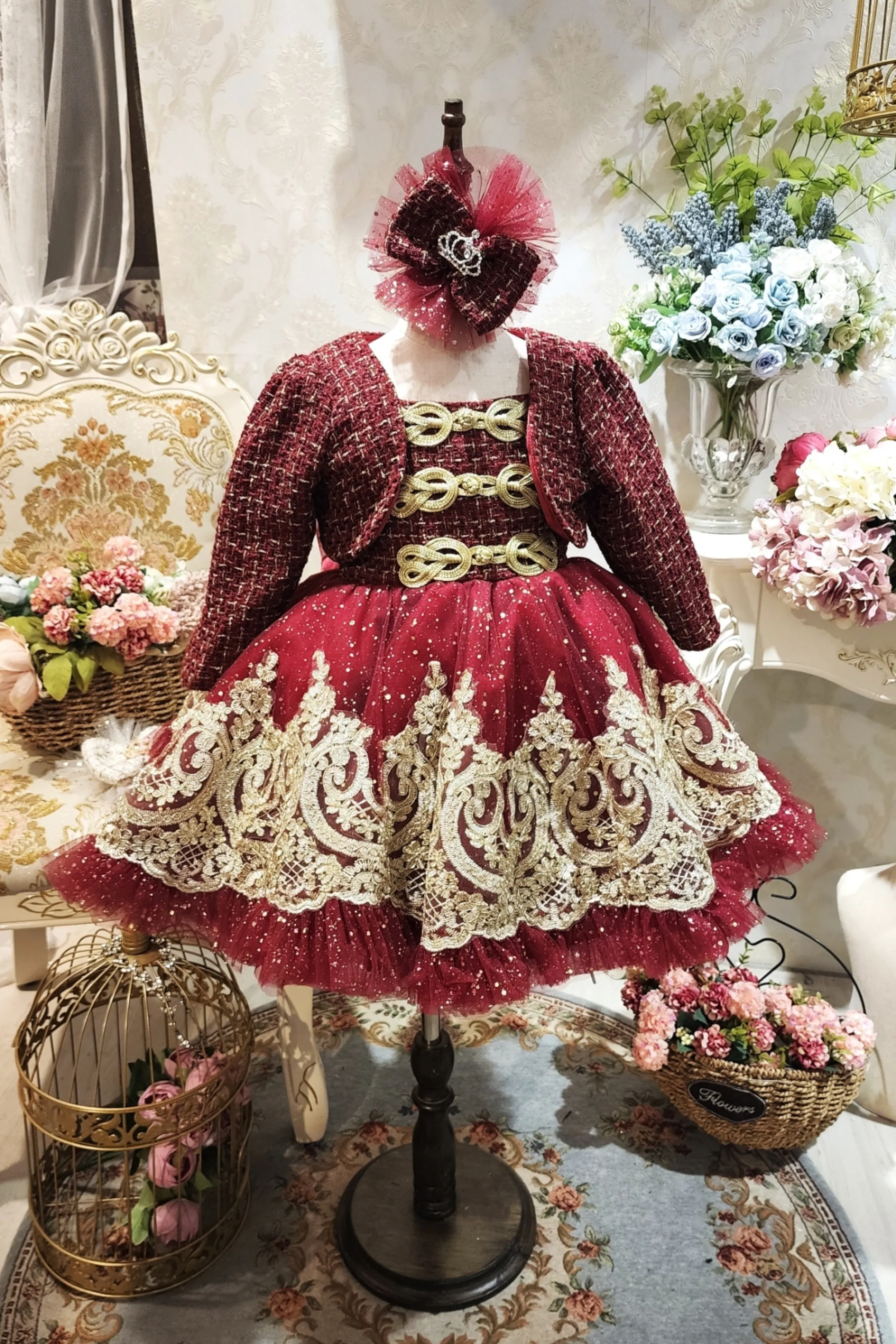 Wine Nutcracker Lurex Tweed & Glittery Mesh Headpiece