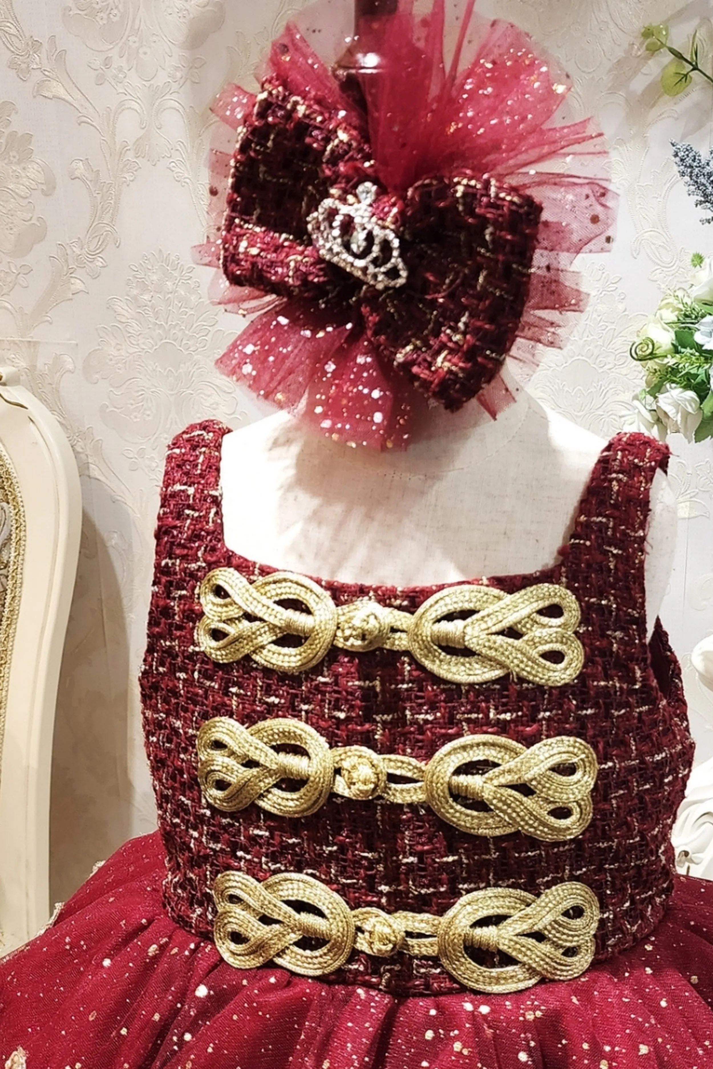Wine Nutcracker Lurex Tweed & Glittery Mesh Headpiece