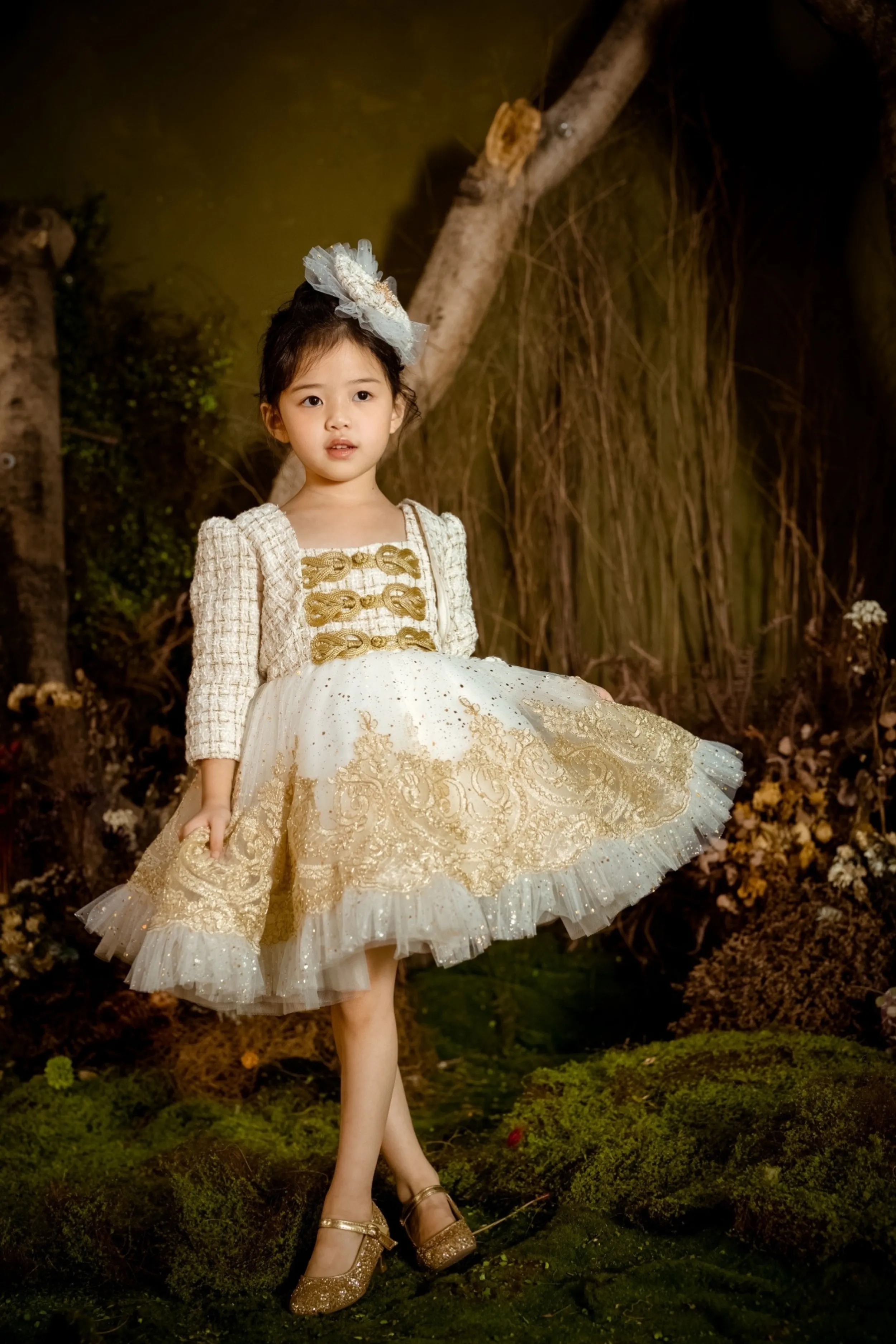 Wine Nutcracker Lurex Tweed & Glittery Mesh Headpiece