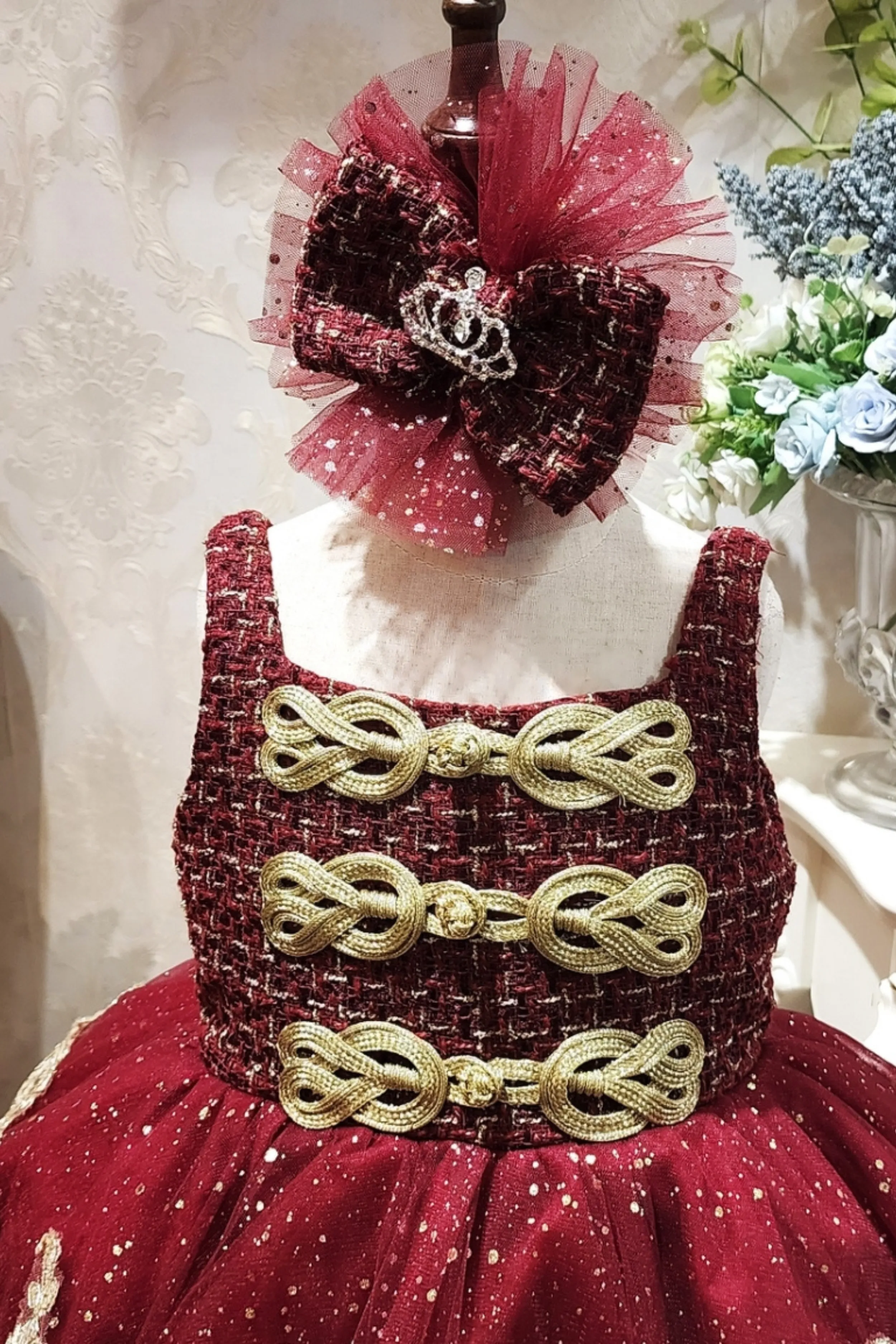 Wine Nutcracker Lurex Tweed & Glittery Mesh Headpiece