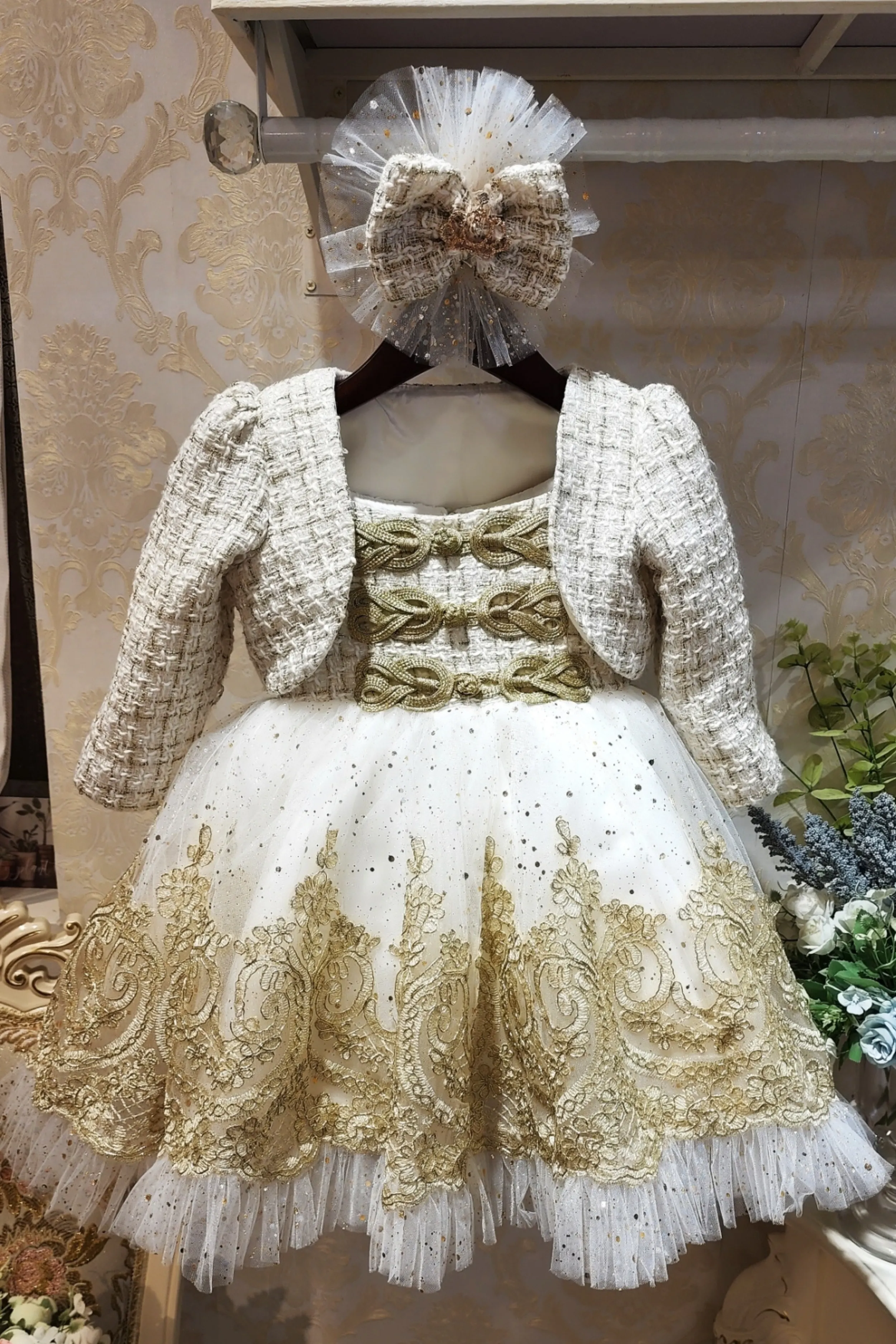 Wine Nutcracker Lurex Tweed & Glittery Mesh Headpiece